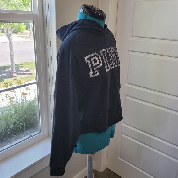 PINK VICTORIA'S SECRET BLACK LIGHTWEIGHT CROPPED HOODIE SWEATSHIRT WOMEN XS - Picture 6 of 13